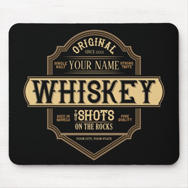 Tapis De Souris Whiskey personnalisé sur le Rocks Liquor Étiquette (Devant)