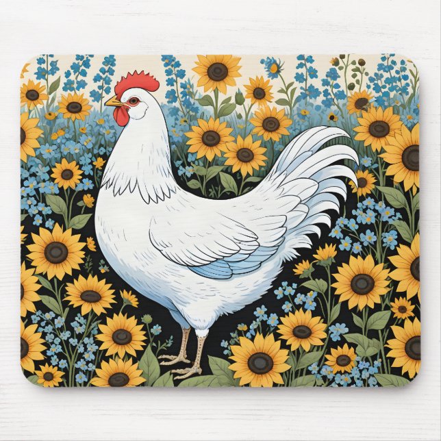 Tapis De Souris White Chicken and Sunflowers (Devant)