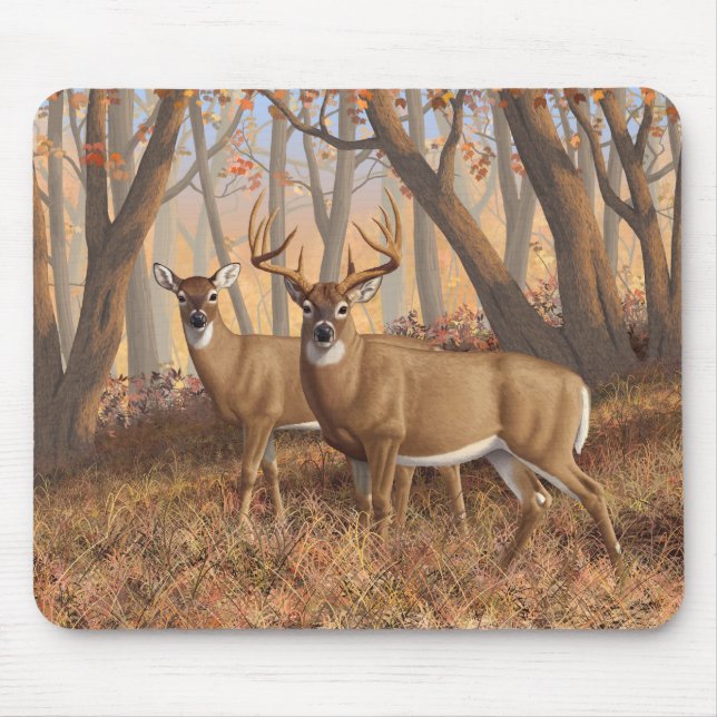 Tapis De Souris White Deer Buck & Doe Automne Maple Woods (Devant)