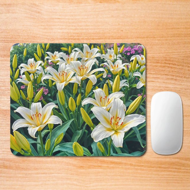 Tapis De Souris White Lilies Mouse Pad (Mouse pad with white lilies)