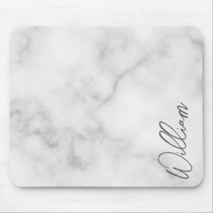 Tapis De Souris White Marble Modern Script Personalized Name