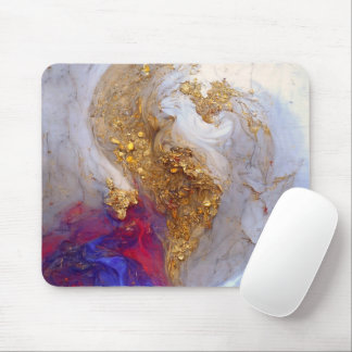 Tapis De Souris White Marble Swirl with Liquid Gold