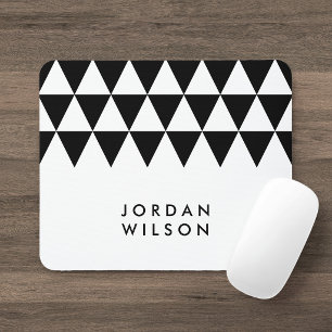 Tapis De Souris White Minimalist Modern Black Triangle Pattern