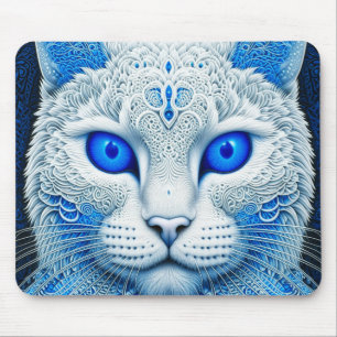 Tapis De Souris White Mystical Cat Ethereal AI Art