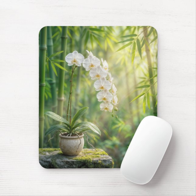 Tapis De Souris White Orchids and Bamboo (Avec souris)