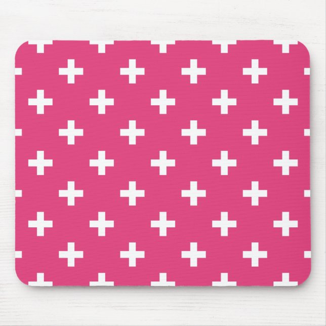Tapis De Souris White polka crosses on fuchsia (Devant)