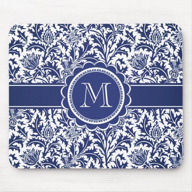 Tapis De Souris William Morris bleu et blanc élégant floral (Devant)