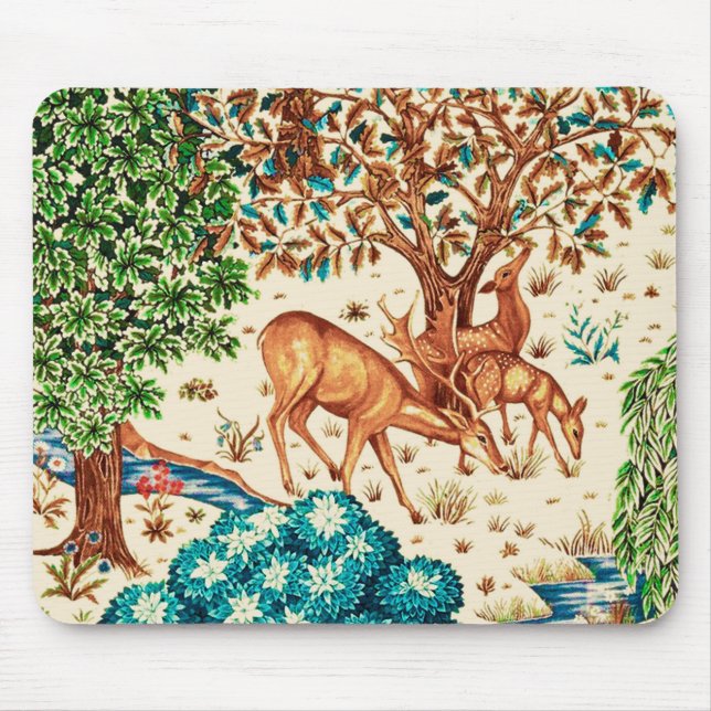 Tapis De Souris William Morris Deer par une Tapisserie Brook Beige (Devant)