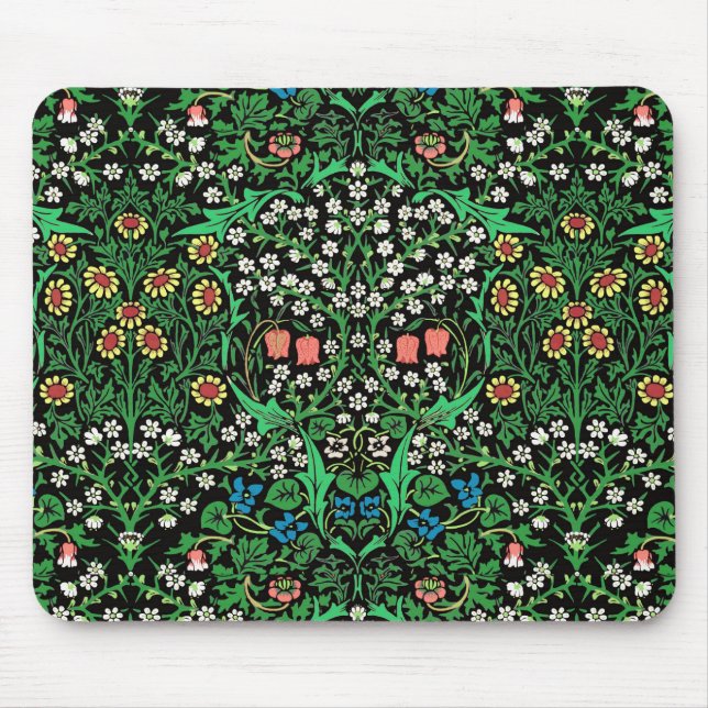 Tapis De Souris William Morris Jacobean Floral, Arrière - plan noi (Devant)