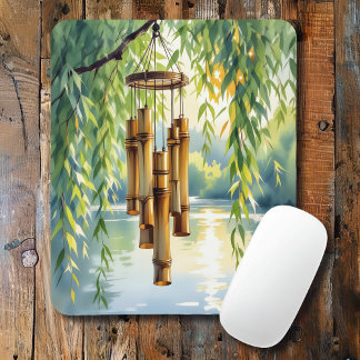 Tapis De Souris Willow plumant, Windchimes et lac