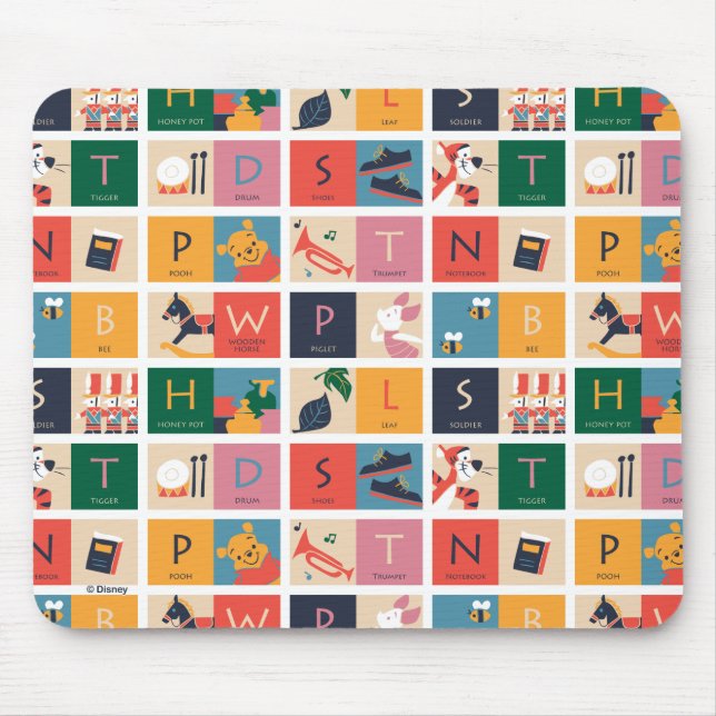 Tapis De Souris Winnie l'Ooh | Motif alphabet de bloc mou (Devant)