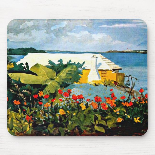 Tapis De Souris Winslow Homer : Jardin aux fleurs et bungalow (Devant)