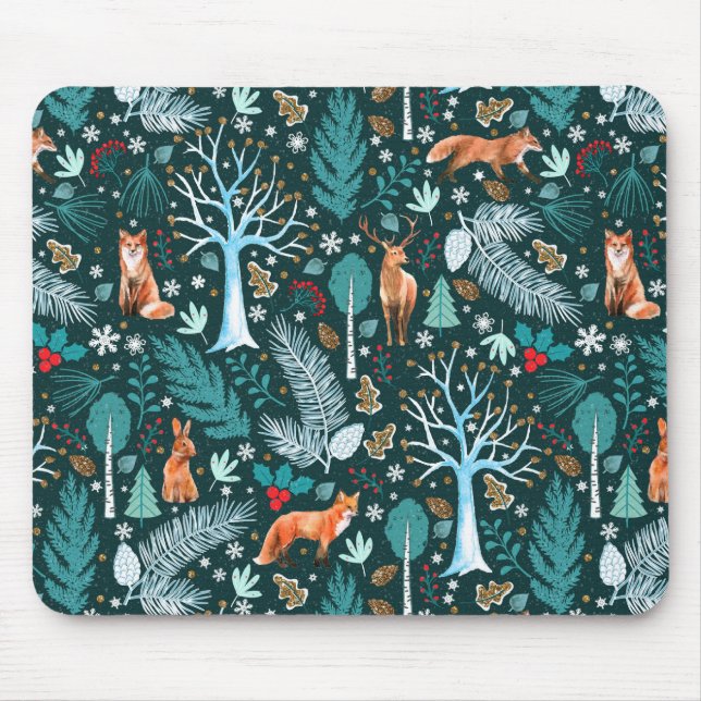 Tapis De Souris Winter Woodland Turquoise/Gold ID785 (Devant)