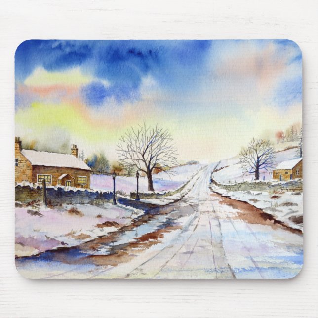 Tapis De Souris Wintery Lane Watercolor (Devant)