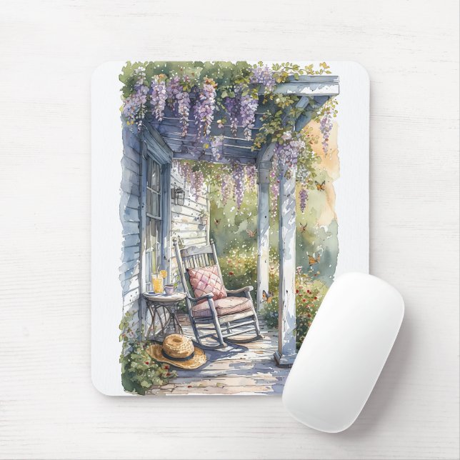 Tapis De Souris Wisteria Porch Rocking Chair Scène (Avec souris)