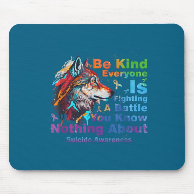 Tapis De Souris Wolf Be Kind Suicide Awareness Mental Health Suprt (Devant)
