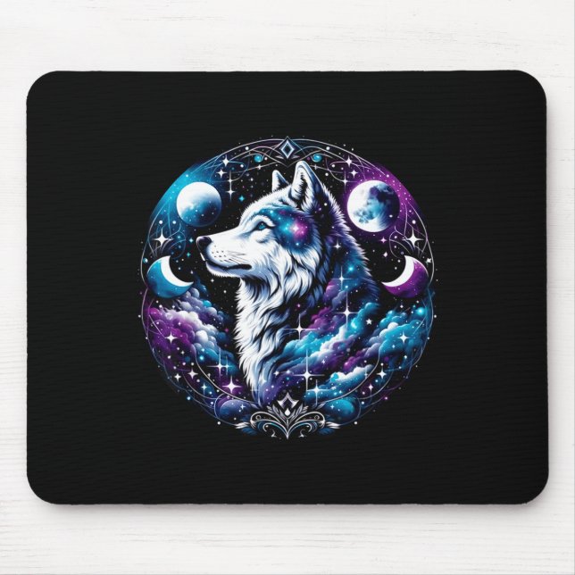 Tapis De Souris Wolf Celestial Dream Night Howling Moon Funny Wolv (Devant)