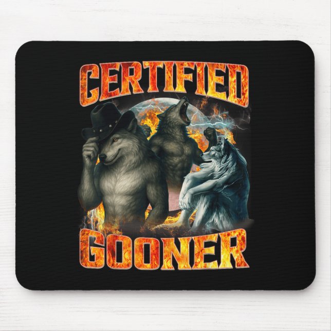 Tapis De Souris Wolf Certified Gooner Funny Bootleg Meme Dad Papa  (Devant)