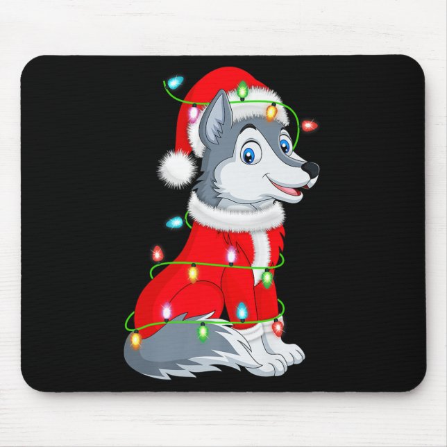 Tapis De Souris Wolf Christmas Lights Santa Costume Cute Animal Xm (Devant)