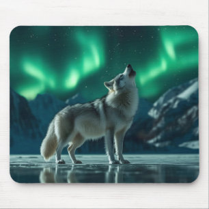 Tapis De Souris Wolf Howling Under the Northern Lights