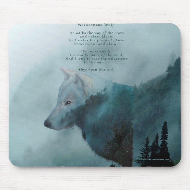 Tapis De Souris Wolf sauvage et poème éco (Devant)