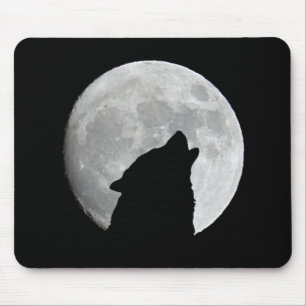 Tapis De Souris Wolf Silhouette chez Dusk Plus Moon Arrière - plan