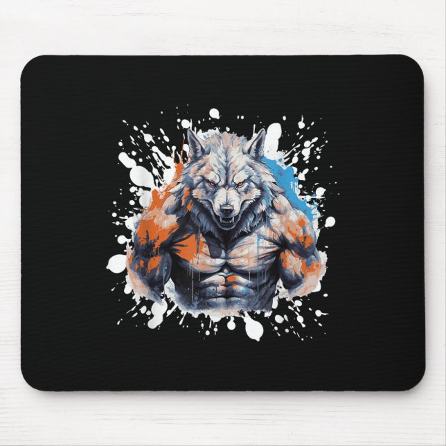 Tapis De Souris Wolf Workout Gym Fighter Bodybuilder  (Devant)