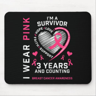 Tapis De Souris Womens 3 Years Cancer Free I Wear Pink I'm A Breas