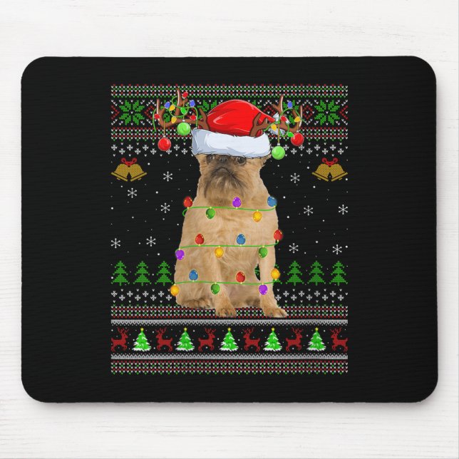 Tapis De Souris Womens Brussels Griffon Dog Ugly Christmas Sweater (Devant)