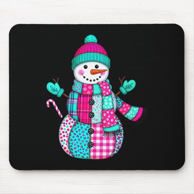 Tapis De Souris Womens Christmas Patchwork Snowman Preppy Retro Me (Devant)