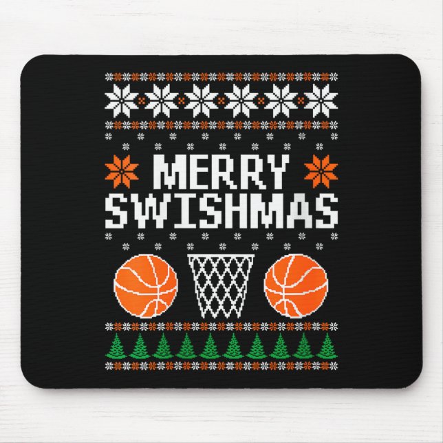 Tapis De Souris Womens Funny Merry Swishmas Xmas Basketball Ugly C (Devant)