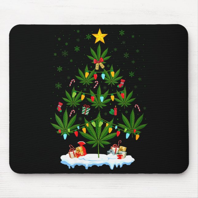 Tapis De Souris Womens Leaf Christmas Tree Weed Stoner Xmas V-neck (Devant)