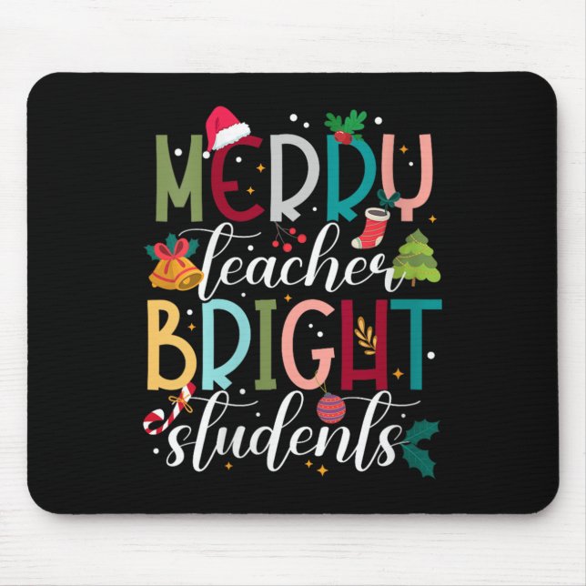 Tapis De Souris Womens Merry Teacher Bright Students Christmas Hol (Devant)