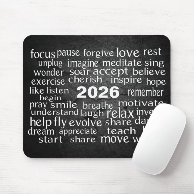 Tapis De Souris Word Cloud 2026 sur Black Slate Rock (Avec souris)