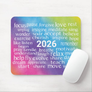 Tapis De Souris Word Cloud 2026 Sur Rainbow Abstrait