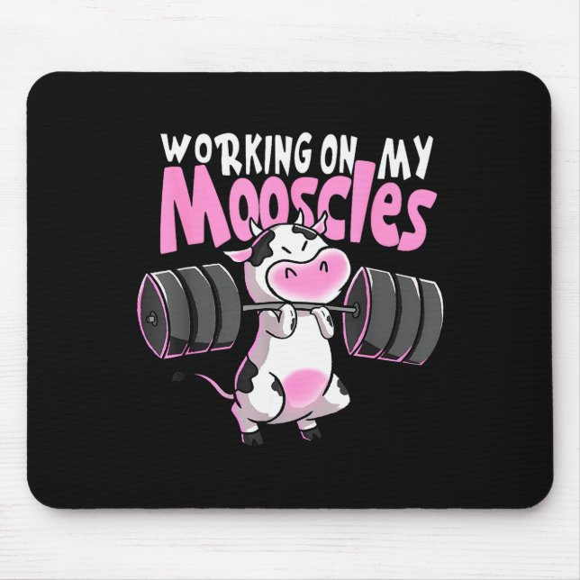 Tapis De Souris Working On My Mooscles Funny Gym Cow Weightlifting (Devant)
