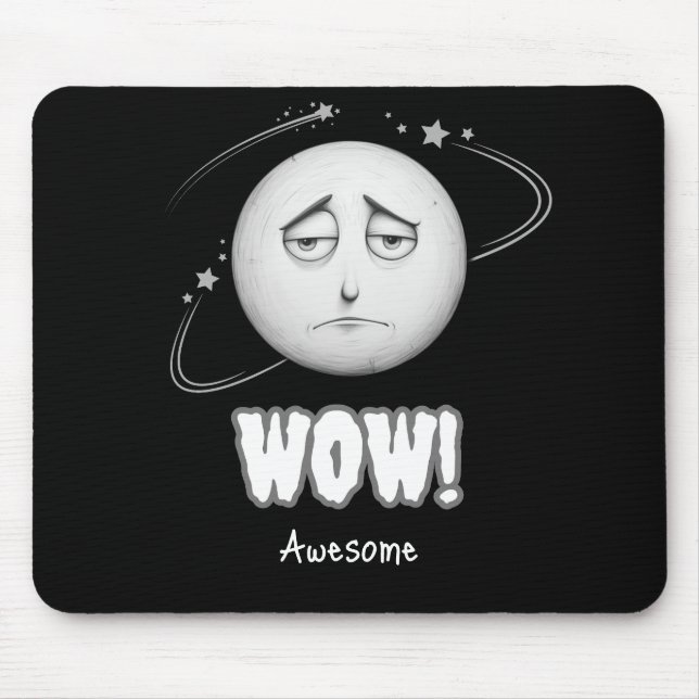 Tapis de souris « Wow » visage de lune noir (Devant)