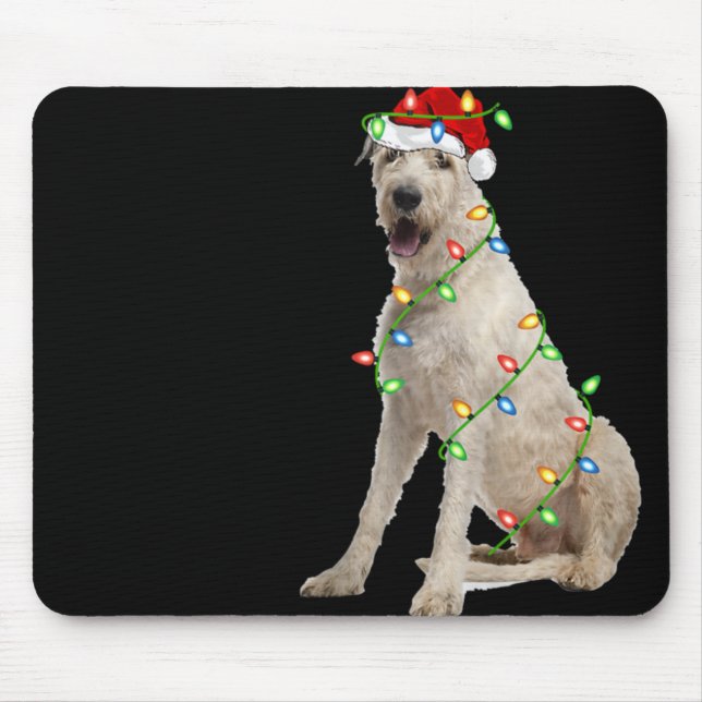 Tapis De Souris Xmas Lights Santa Hat Irish Wolfhound Dog Christma (Devant)