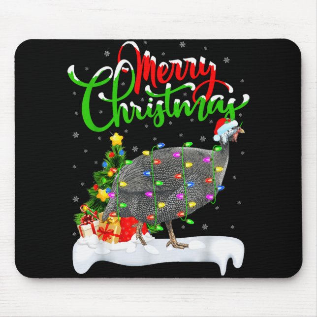 Tapis De Souris Xmas Lights Tree Santa Guinea Fowl Bird Merry Chri (Devant)