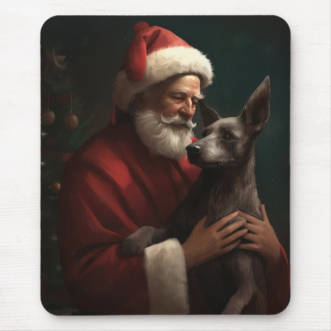 Tapis De Souris Xoloitzcuintli avec Noël Festif du Père Noël (Devant)