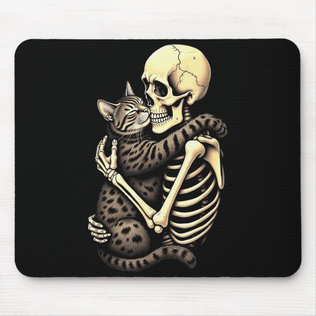 Tapis De Souris Y Skeleton Hugging Cat Halloween Lovers Human Pro  (Devant)
