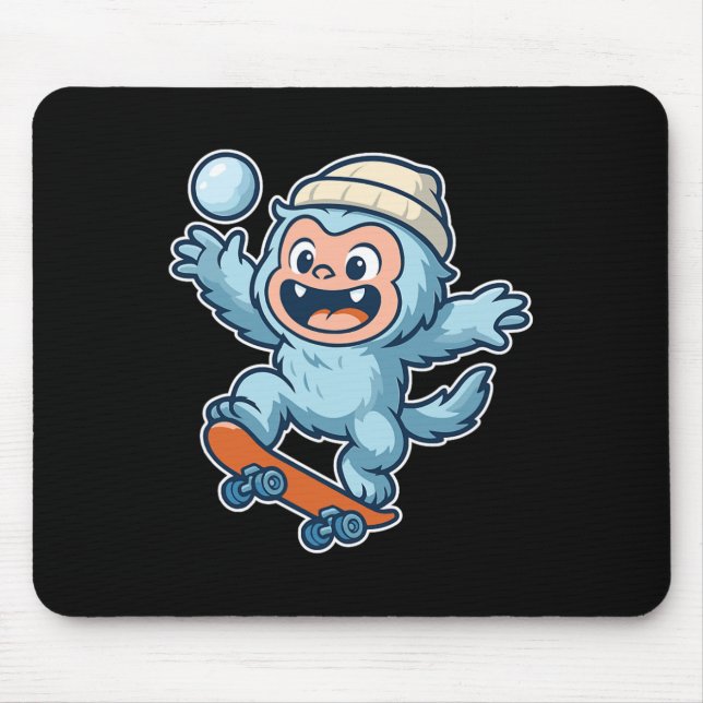 Tapis De Souris Yeti Snowll Skateboard Fun  (Devant)