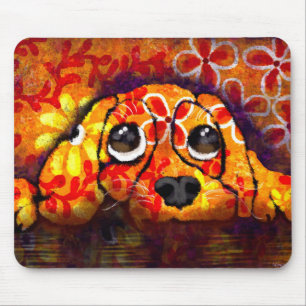 Tapis De Souris Yeux de chien chiot Whimsical Abstrait Floral Oran