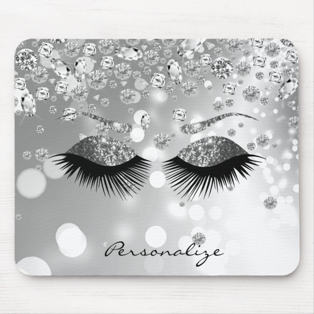 Tapis De Souris Yeux de Parties scintillant diamant et argent (Devant)