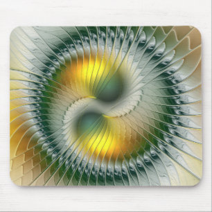 Tapis De Souris Yin Yang Vert Jaune Abstrait Fractal Coloré