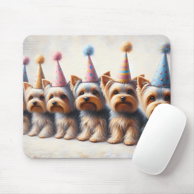 Tapis De Souris Yorkies Avec Casquettes Du Parti (Avec souris)