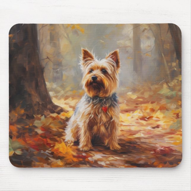 Tapis De Souris Yorkshire Terrier en automne Leaves automne Inspir (Devant)