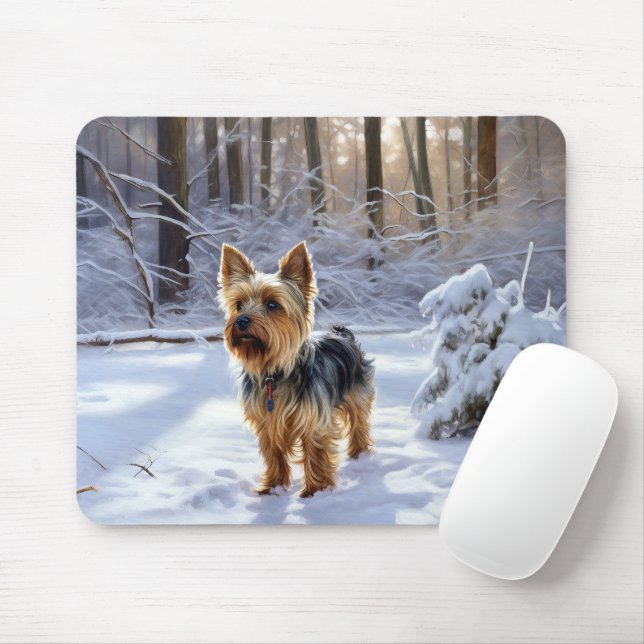 Tapis De Souris Yorkshire Terrier Laisser Neige Noël (Avec souris)