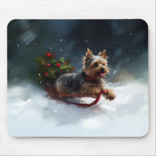 Tapis De Souris Yorkshire Terrier neige de Noël hiver