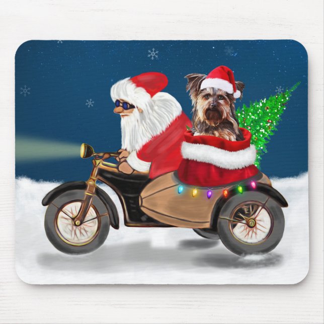 Tapis De Souris Yorkshire Terrier's Ride Santa Claus sur moto (Devant)